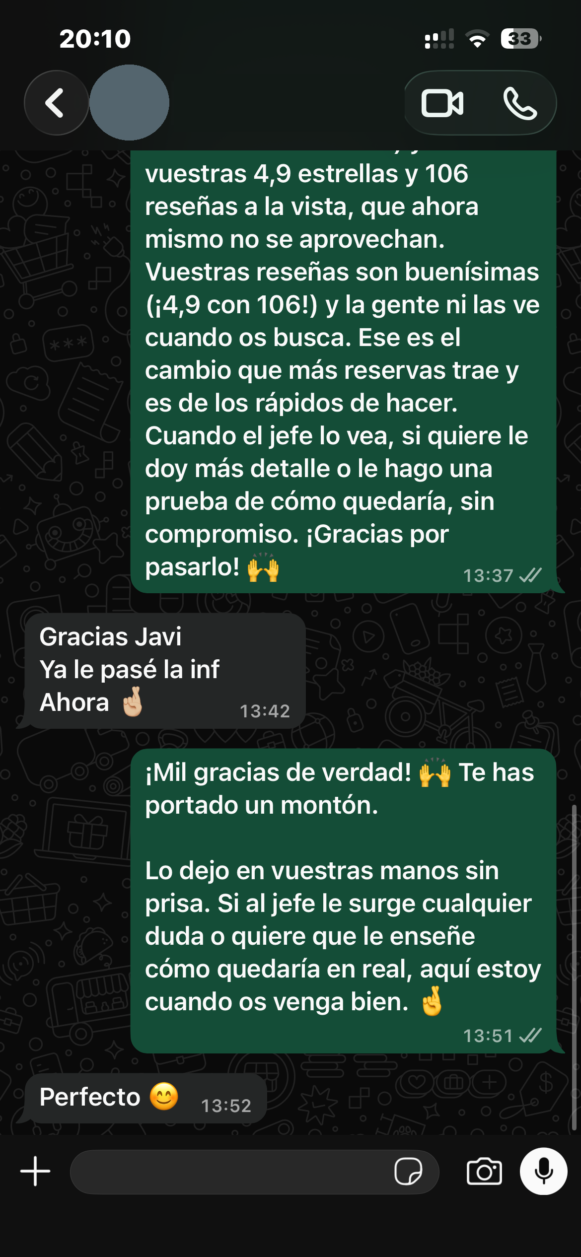 Conversación real con un cliente (anonimizada).