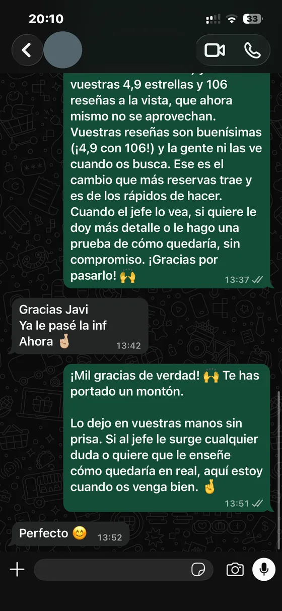 Conversación real con un cliente (anonimizada).