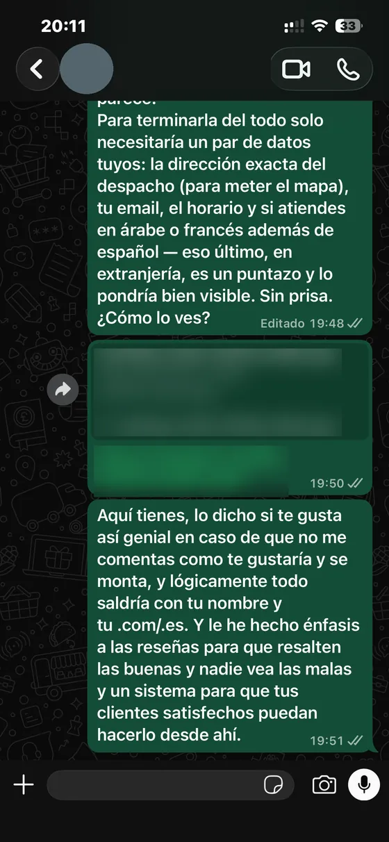 Conversación real con un cliente (anonimizada).