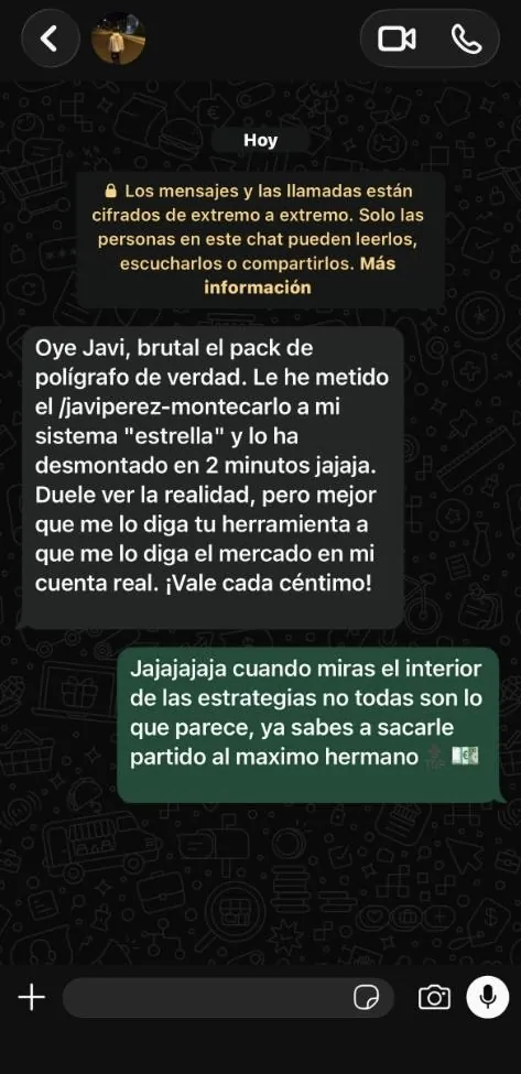 Testimonio real de un cliente (anonimizado) sobre los agentes de El Polígrafo (trading).